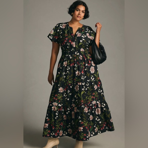 Anthropologie Somerset Black Floral Maxi Dress XL - Picture 2 of 12